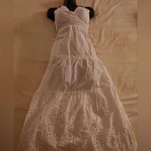 NWT White Cotton LAVANDE-11 Eyelet Lace Adjustable Maxi Sun Dress S / M, 4 / 6 - Picture 3 of 14